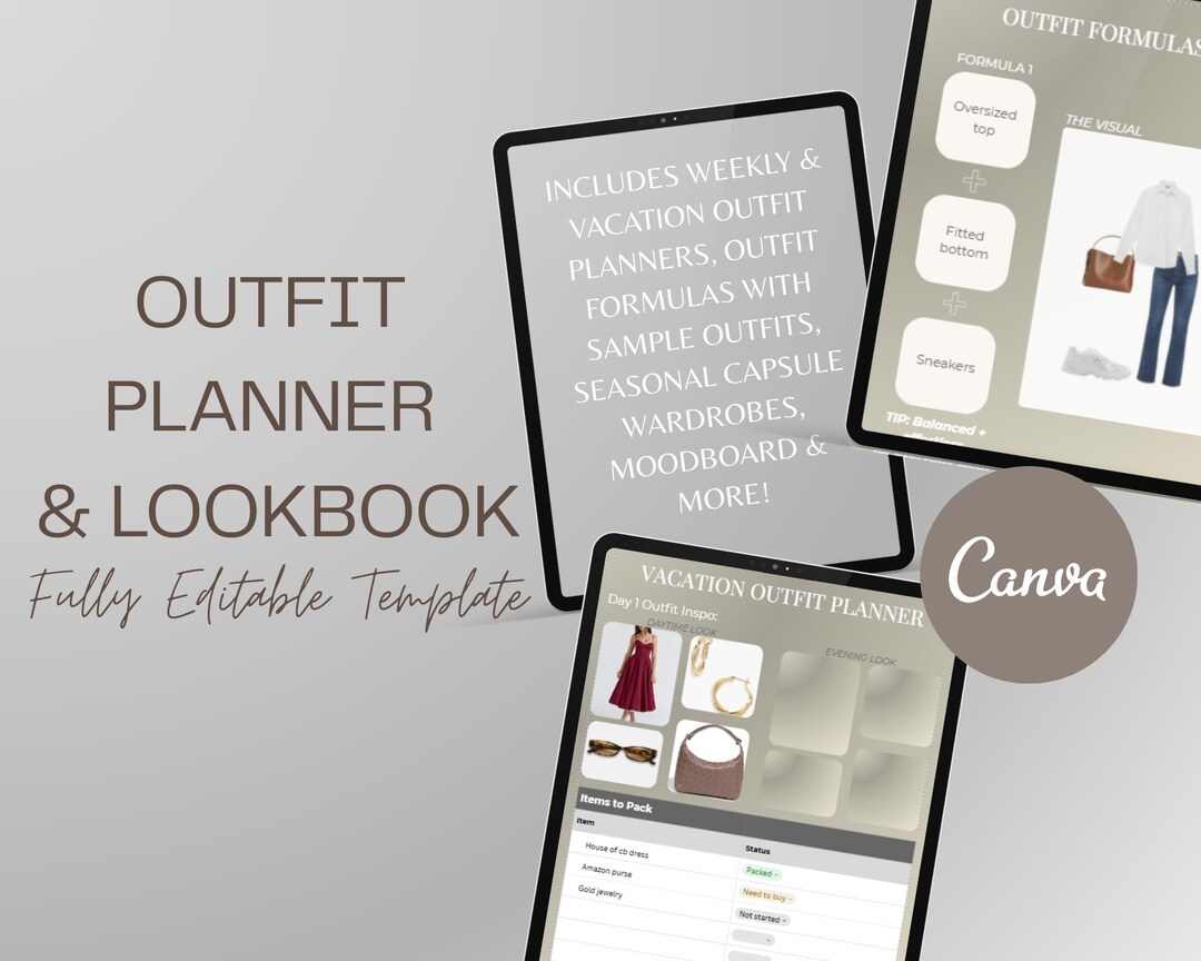 Canva Outfit Planner & Digital Lookbook Template, Wardrobe Organizer