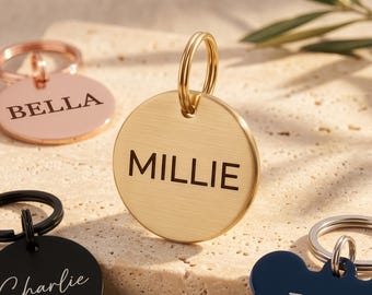 Personalised Dog Tag UK, Engraved Pet ID Tag, Round or Bone Stainless Steel Dog & Cat Name Tag for Collar, New Puppy Gift