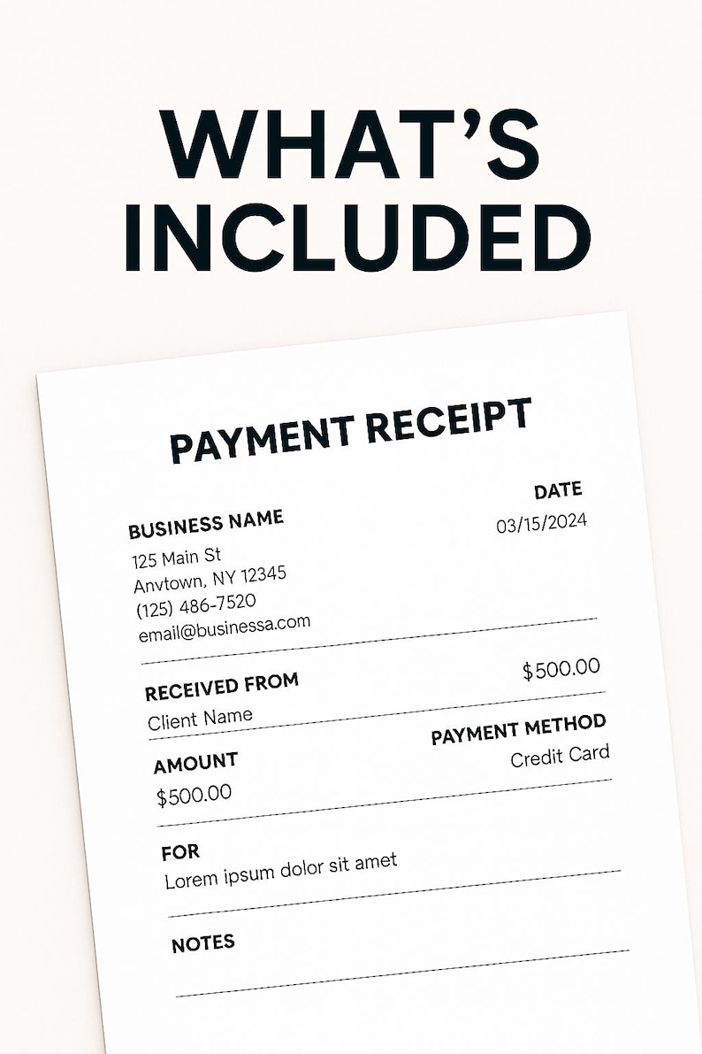 Editable Payment Receipt Template | Word and PDF Download - Etsy