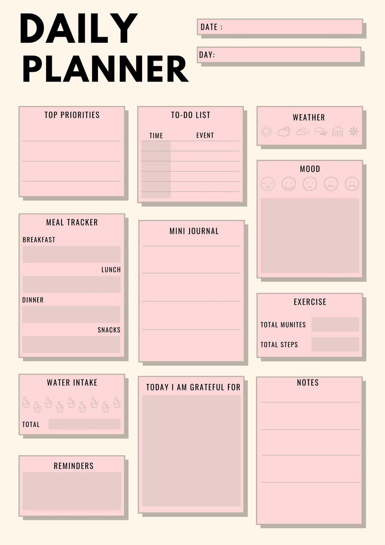 Planner Includes Daily Planner Printable | Minimal Planner | Productivity & Wellness ...