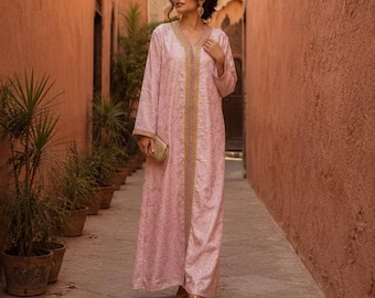Rosa Marokkanischer Kaftan Kleid Eleganter Samt Kaftan Traditionelles Marokkanisches Maxi Kleid Hochzeitsgast Outfit