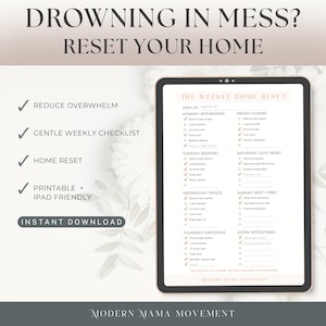 Weekly Home Reset Checklist Printable | Gentle Cleaning Routine for Busy Moms | Realistic Home System | Digital Download PDF