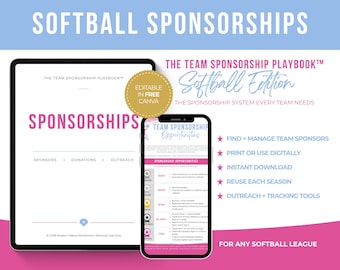 Softball-Sponsoring-Vorlage | Team-Fundraising-Planer & Sponsorenpaket | Bearbeitbarer Canva-Leitfaden für Jugend-Sport-Fundraising