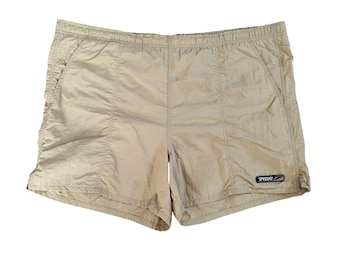 VINTAGE Speedo Mens Tan Crinkle Nylon Swim Trunks Mesh Lined Shorts size Large