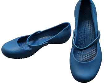 Crocs Alice Work Blue Mary Jane Croslite Foam Comfort Flats Casual Womens Size 6