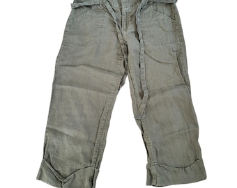 Old Navy Vintage Y2K Olive Green 100% Linen Low Waist Cropped Cargo Pants 4