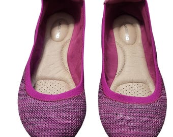 Ballerine da donna Lands' End in tessuto a maglia, colore magenta mélange, modello slip-on, taglia 7.5