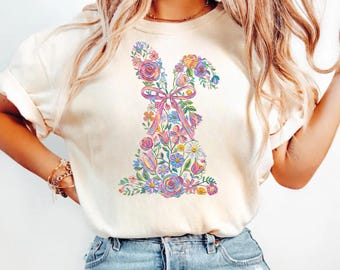 Floral Bunny Machine Embroidery Design, Spring Rabbit Pattern (Instant Download)