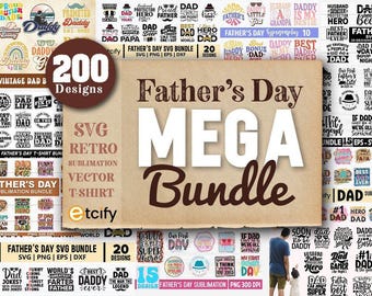 Father's Day Mega Bundle, Retro Papa SVG, Handprint Dad Gift (Instant Download)