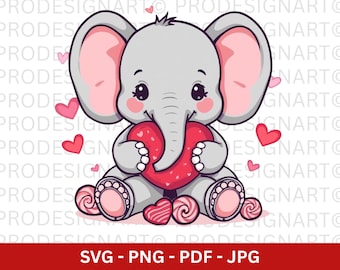 Baby Elephant Valentine SVG | Animal Clipart, Nursery Art (Digital Download