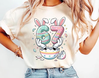 Easter Bunny Numbers 67 Tee | Pastel Egg Hatch Design