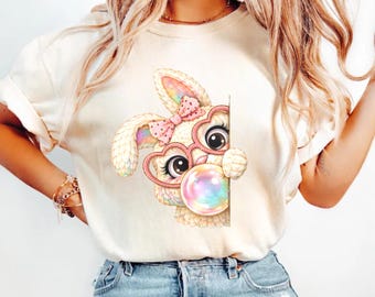 Bunny Peeking Bubble T-Shirt | Kawaii Rabbit Illustration, Lightweight Cotton Tee