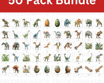 Watercolor Dinosaur Clipart Bundle | T Rex, Pterodactyl, Stegosaurus (Digital Download)