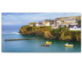 Impression sur toile Port Isaac Cornwall - Art mural village côtier britannique avec bateaux