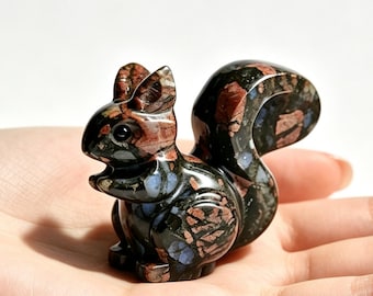 Rhyolite Squirrel Figurine, Crystal Squirrel Desk Decor, Crystal Animal Ornament, Cute Desktop Shelf Decor，Crystal gift