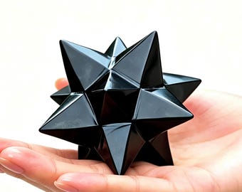 3.2inch Natural Obsidian Merkaba Star，12-Pointed Crystal Star，Geometry Crystal decor，Healing Meditation Stone，Home decor，Crystal Gift