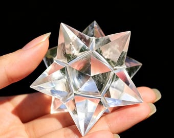 Natural Clear quartz Merkaba Star，12-Pointed Crystal Star，Geometry Crystal decor，Healing Meditation Stone，Home decor，Crystal Gift