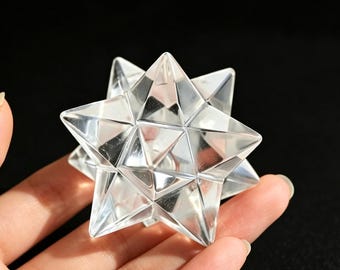 2.2inch Natural Clear quartz Merkaba Star，12-Pointed Crystal Star，Geometry Crystal decor，Healing Meditation Stone，Home decor，Crystal Gift
