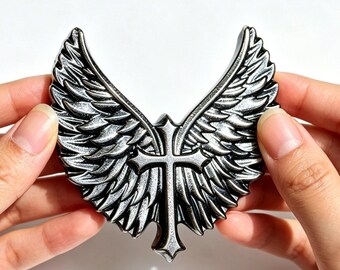 Silver Obsidian Angel Wings Cross Statue，Hand Carved Crystal Wings carved，Healing Stone Sculpture，Home Ornament Gift 1pc