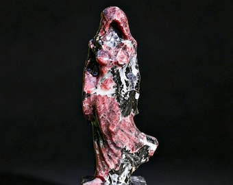 Natural Garnet Goddess Statue，Hand Carved Goddess Sculpture，Crystal Ghost Goddess Figurine，Home Ornament Gift，Halloween gift