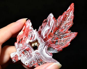 Mexican agate carved  Maple Leaf，Natural agate Leaf Sculpture，Crystal Leaf Ornament，Healing crystal Sculpture，Home Ornament Gift