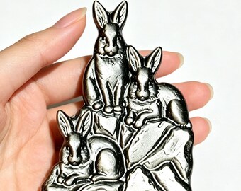 Silver Obsidian Rabbit Fanily Statue，Hand Carved Crystal Rabbit Figurine，Healing Stone Animal Sculpture，Home Ornament Gift 1pc