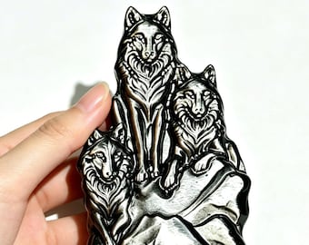 Silver Obsidian Wolf Fanily Statue，Hand Carved Crystal Wolf Figurine，Healing Stone Animal Sculpture，Home Ornament Gift 1pc
