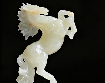 Hand Carved Afghan jade Horse Statue，Crystal Horse Figurine，Healing Stone Animal Sculpture，Home Office Ornament Gift