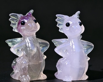 Fluorite Dragon Statue，Hand Carved Crystal Dragon Figurine，Healing Stone Animal Sculpture，Home Office Ornament Gift