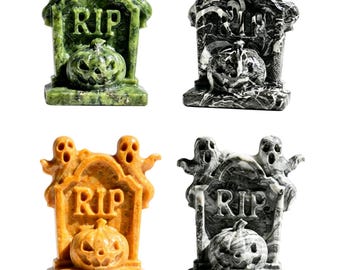 Halloween Tombstone Crystal Carving, Ghost Pumpkin Stone Decor, Halloween Desk Ornament, Home Decor, Crystal Figurine，Halloween gift