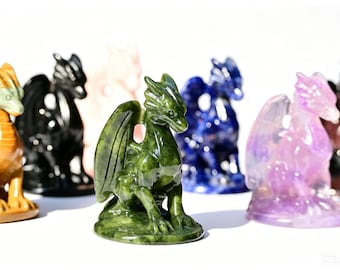 Mix Quartz Crystal Dragon Statue，Hand Carved Crystal Dragon Figurine，Healing Stone Animal Sculpture，Home Office Ornament Gift 1pc