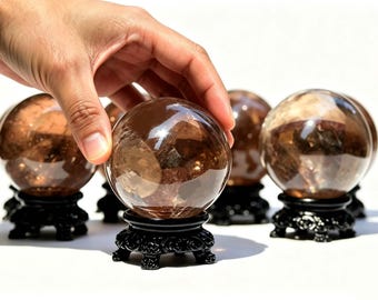 50mm+ Smoky quartz sphere with stand,Polished healing crystal ball,Home altar decor,Home Ornament Gift,Energy cleansing crystal