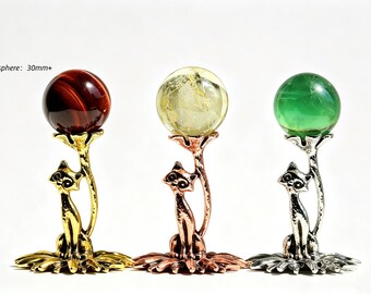 Retro cat flower Ball base, Metal cat sphere stand, Alloy crystal sphere stand,  Table Display Base，Home decor，Crystal gift