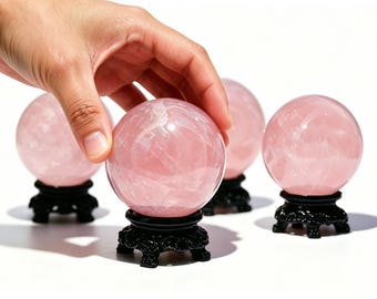 50mm+ Rose quartz sphere with stand,Polished healing crystal ball,Home altar decor,Home Office Ornament Gift,Energy cleansing crystal