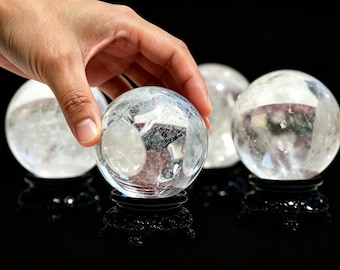 50 mm+ heldere kwartsbol met standaard, gepolijste helende kristallen bol, altaardecor thuis, thuiskantoorornament cadeau, energiereinigend kristal