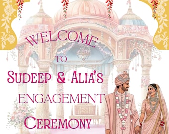 Indian Engagement Welcome Sign | Floral Mandap, Editable Canva Template (Digital Download