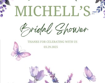 Modern Minimalist Bridal Shower Welcome Sign | Watercolor Floral Lavender Decor (Digital Download)
