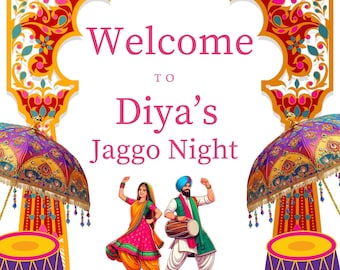 Punjabi Jaggo Night Welcome Sign, Festive Indian Wedding Decor (Editable Canva Template)