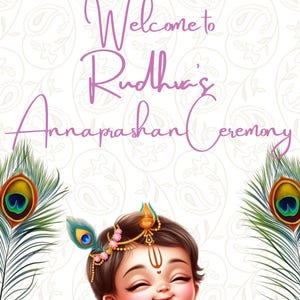 Cartel de bienvenida para la ceremonia Annaprashan del bebé Krishna, cartel de la primera ceremonia del arroz (archivo digital)
