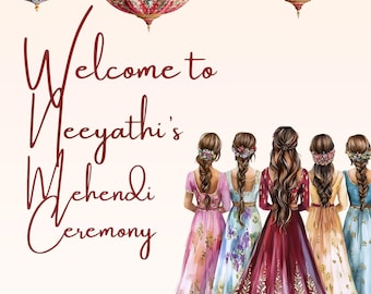 Mehendi Welcome Sign, Indian Wedding Floral Poster (Canva Template)