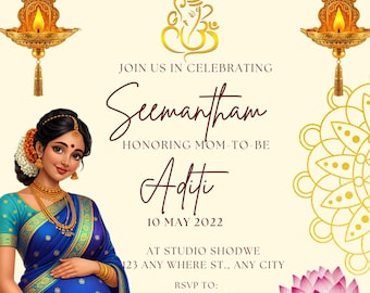 Seemantham Invitation Template | South Indian Baby Shower | Editable Canva Digital Invite