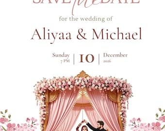 Indian Wedding Save the Date Template | Floral Mandap Hindu Announcement (Digital Download)
