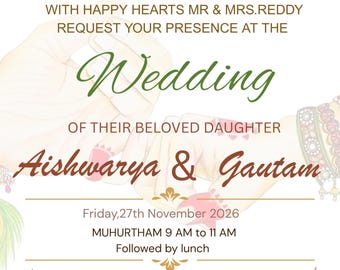 South Indian Wedding Invitation Template | Traditional Hindu Ceremony Invite (Digital Download)
