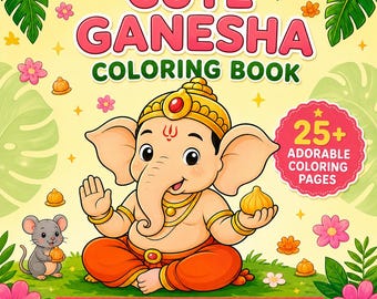 Cute Ganesha Coloring Book for Kids Printable PDF | Hindu God Coloring Pages | Toddler Activity Book | Instant Download