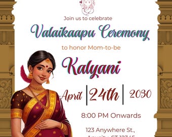 Valaikaapu Invitation Template | South Indian Baby Shower | Editable Canva Digital Invite