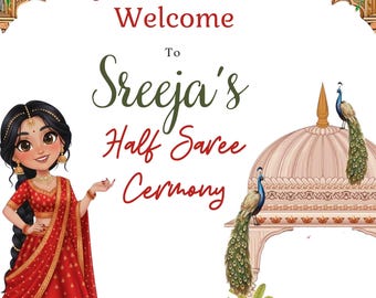 Half Saree Ceremony Welcome Sign | South Indian, Editable Canva Template (Digital Download)