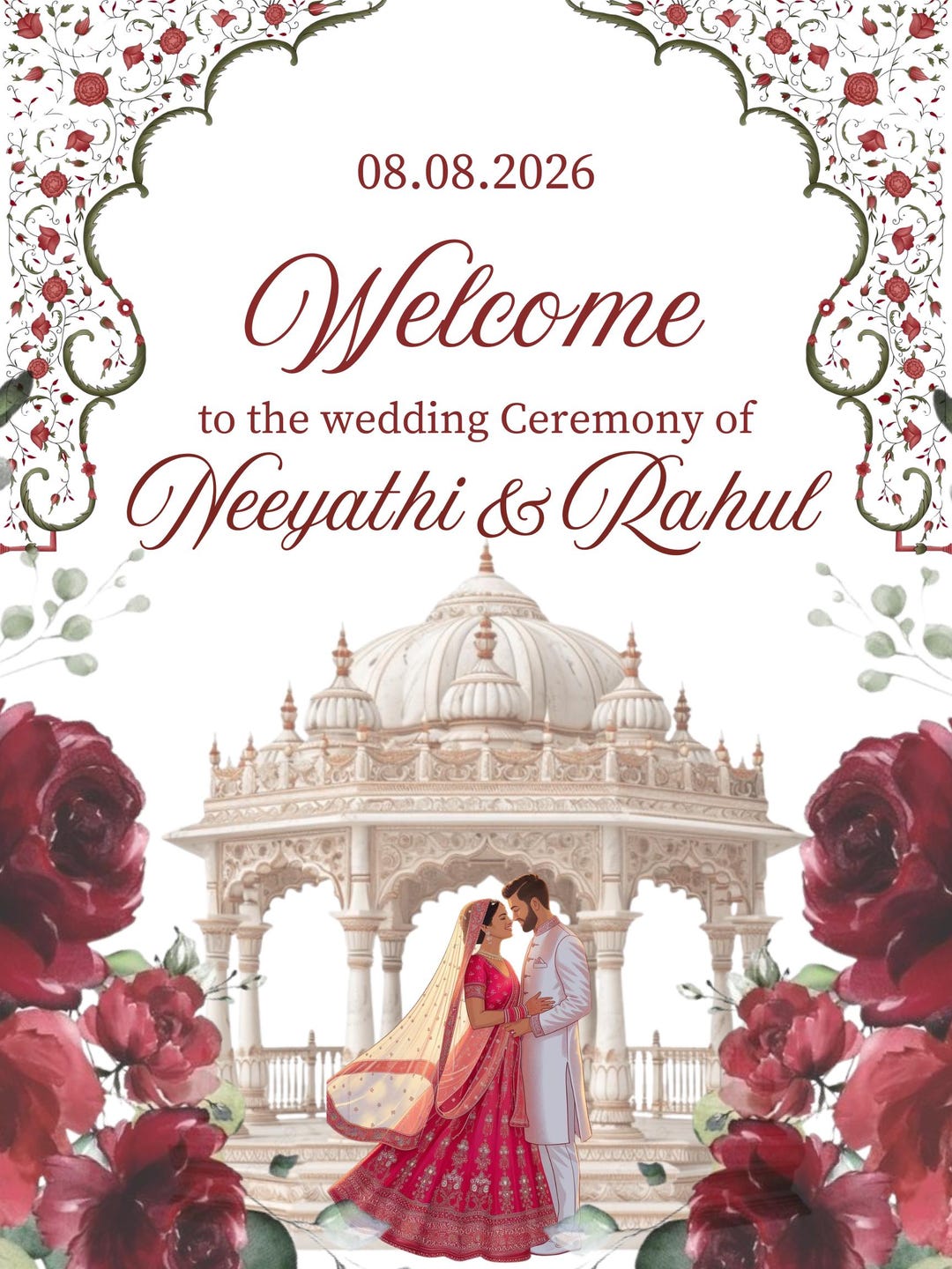 Indian Wedding Welcome Sign, Royal Floral Palace, Editable Template ...