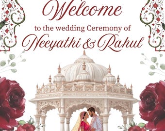 Indian Wedding Welcome Sign, Royal Floral Palace, Editable Template (Digital Download)