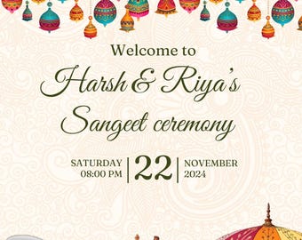Sangeet Welcome Sign Template | Indian Wedding Decor (Digital Download)