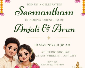 Indian Baby Shower Invitation | Seemantham Valaikappu Invite (instant Download)